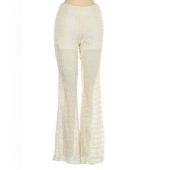 Joe B by JoeBenbasset Lace Pant built in shorts. Cream Lace Flare Pants - Picture 1 of 5